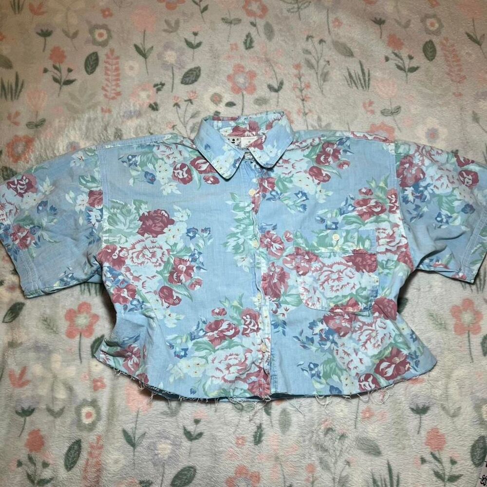 iLio Vintage Floral Vacation Shirt M - Cropped Coastal 80s 90s Grandpa Retro Y2K
